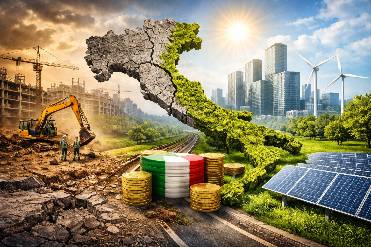 Contrasto tra due realtà economiche dell’Italia: tra una trasformazione ancora incompleta e uno sviluppo sostenibile in costruzione, dove gli investimenti iniziano appena a tradursi in cambiamenti concreti.